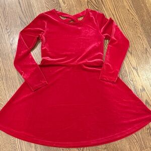 The Children's Place Red Velvet Long Sleeve Skater Dress with Back Crisscross